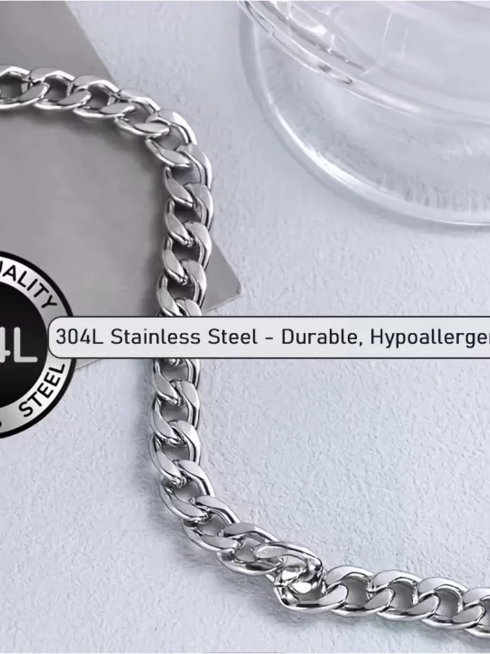 Stainless Steel Men’s Cuban Link Chain Necklace - Silver